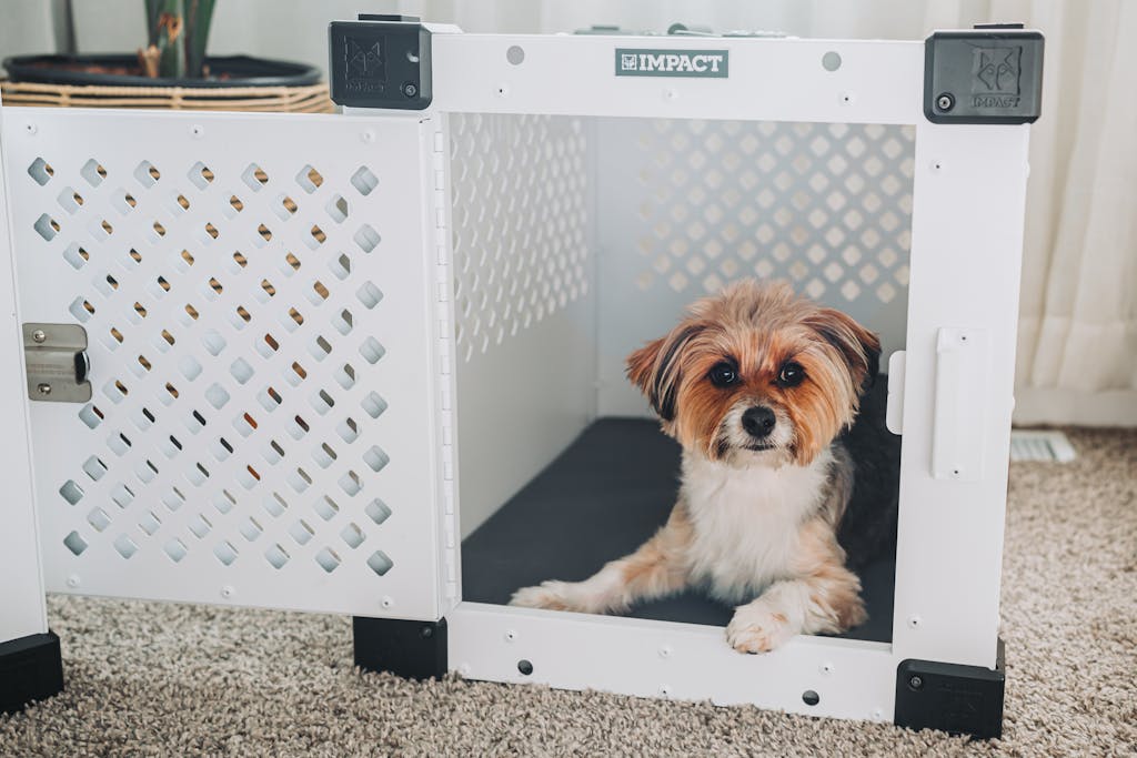 Puppy in puppy crate